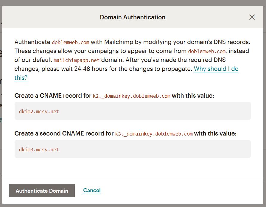 configuracion dominio Mailchimp
